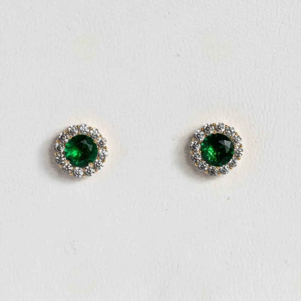 Σκουλαρίκια Gold 24K Silver 925 Με Λευκά Ζιργκόν Και Πέτρα Emerald ΚΩΔ 1037 Olga Kosmima - Image 1