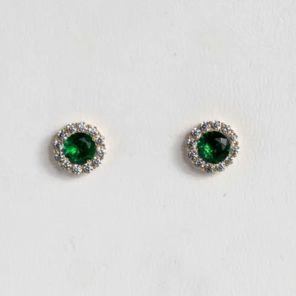 Σκουλαρίκια Gold 24K Silver 925 Με Λευκά Ζιργκόν Και Πέτρα Emerald ΚΩΔ 1037 Olga Kosmima