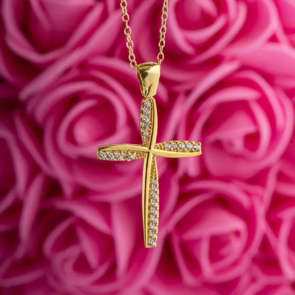 Πολυτελής Σταυρός Gold Silver 18K Zircon ΚΩΔ 5067 Olga Kosmima - Image 1