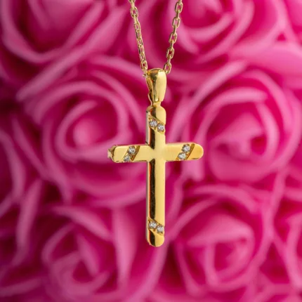 Εκλεπτυσμένος Σταυρός Gold Silver 18K Zircon ΚΩΔ 5066 Olga Kosmima