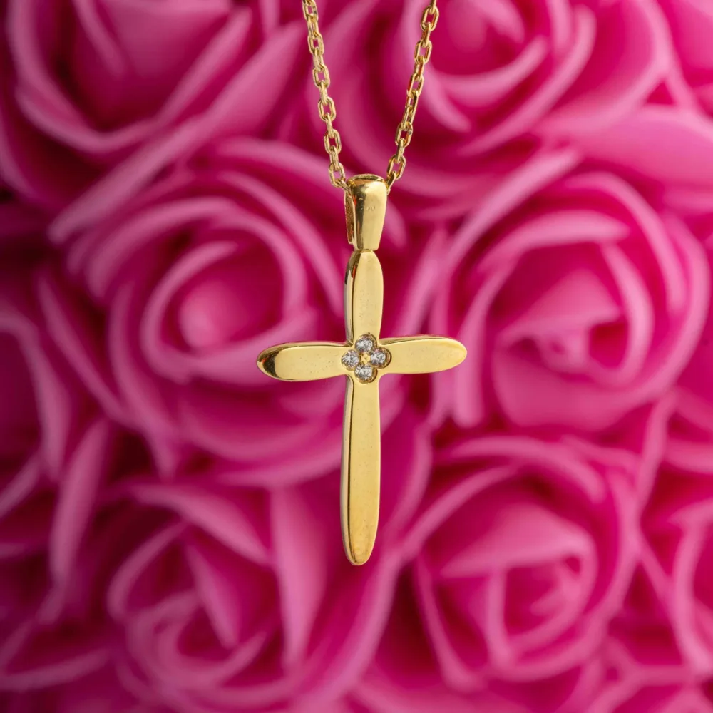 Κομψός Σταυρός Gold Silver 18K Zircon ΚΩΔ 5065 Olga Kosmima - Image 1