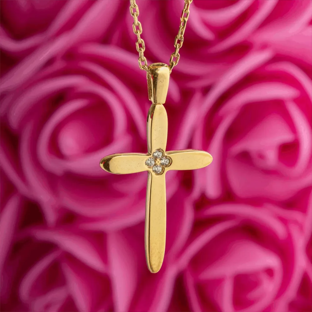 Κομψός Σταυρός Gold Silver 18K Zircon ΚΩΔ 5065 Olga Kosmima - Image 2