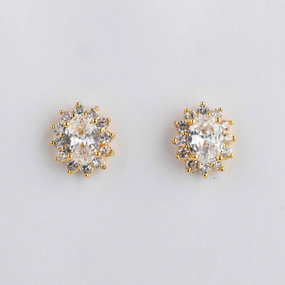 Rosette Earrings White Sapphire Gold S/ Silver 18K ΚΩΔ 1132 Olga Kosmima - Image 1