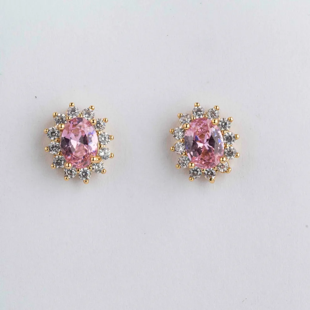 Rosette Earrings Baby Pink Sapphire Gold S/ Silver 18K ΚΩΔ 1135 Olga Kosmima - Image 1