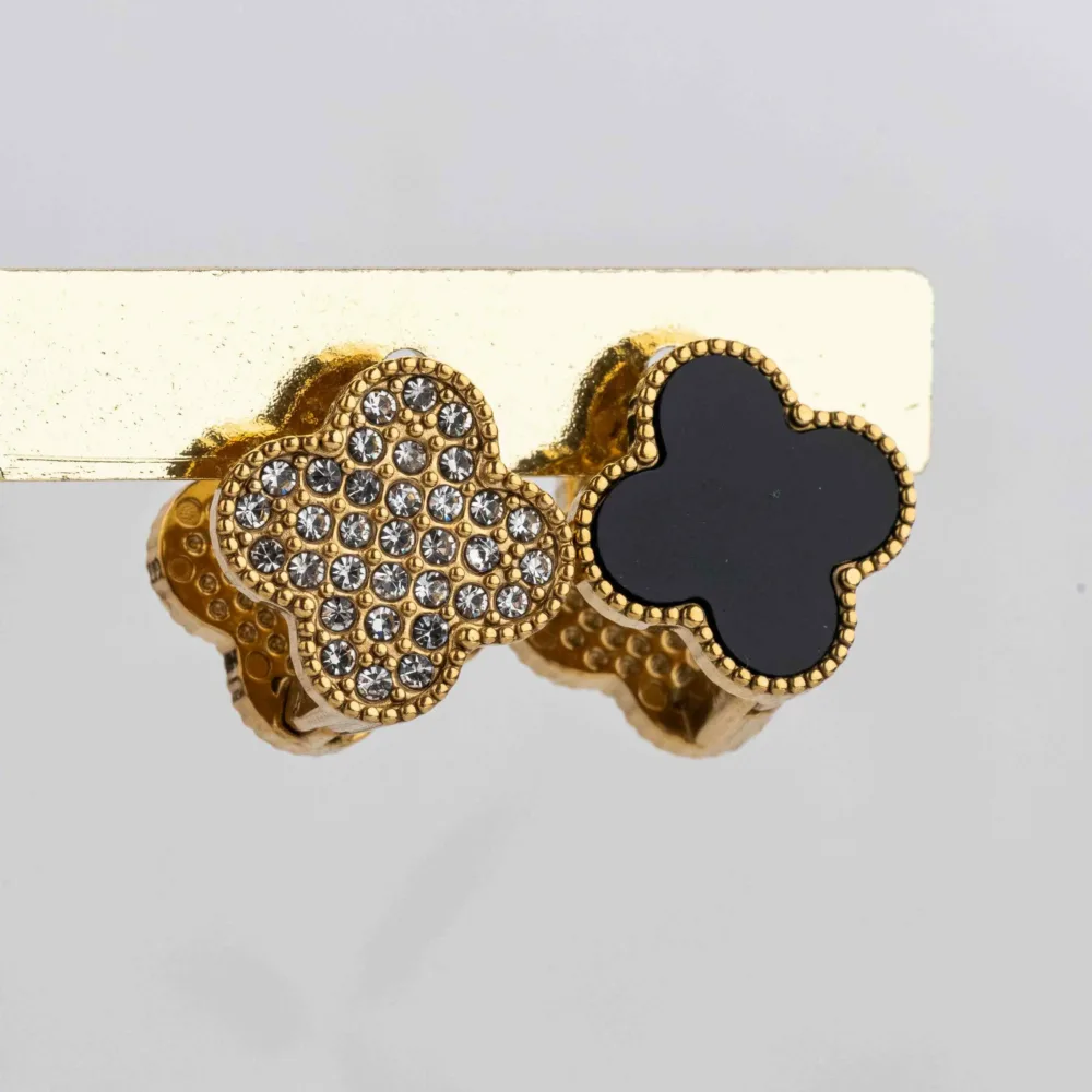 Double Faced Earrings Black Enamel & Crystal ΚΩΔ 1170 Olga Kosmima - Image 1