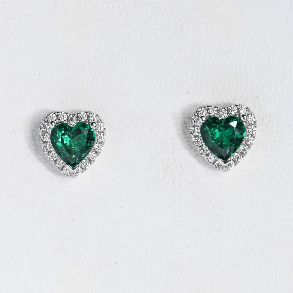 Rhodium Heart of the Ocean Green Earrings ΚΩΔ 1003 Olga Kosmima - Image 1