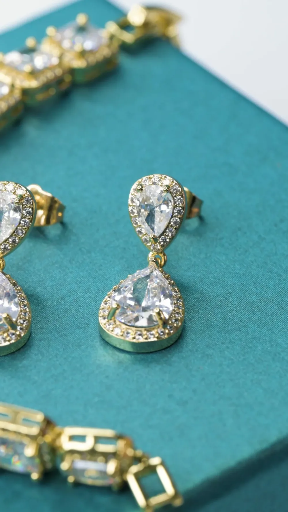 Σετ Double Drop Earrings White Sapphire Gold S/ Silver 18K & Tennis Bracelet White Sapphire Gold S/ Silver 18K ΚΩΔ 9001 Olga Kosmima - Image 2