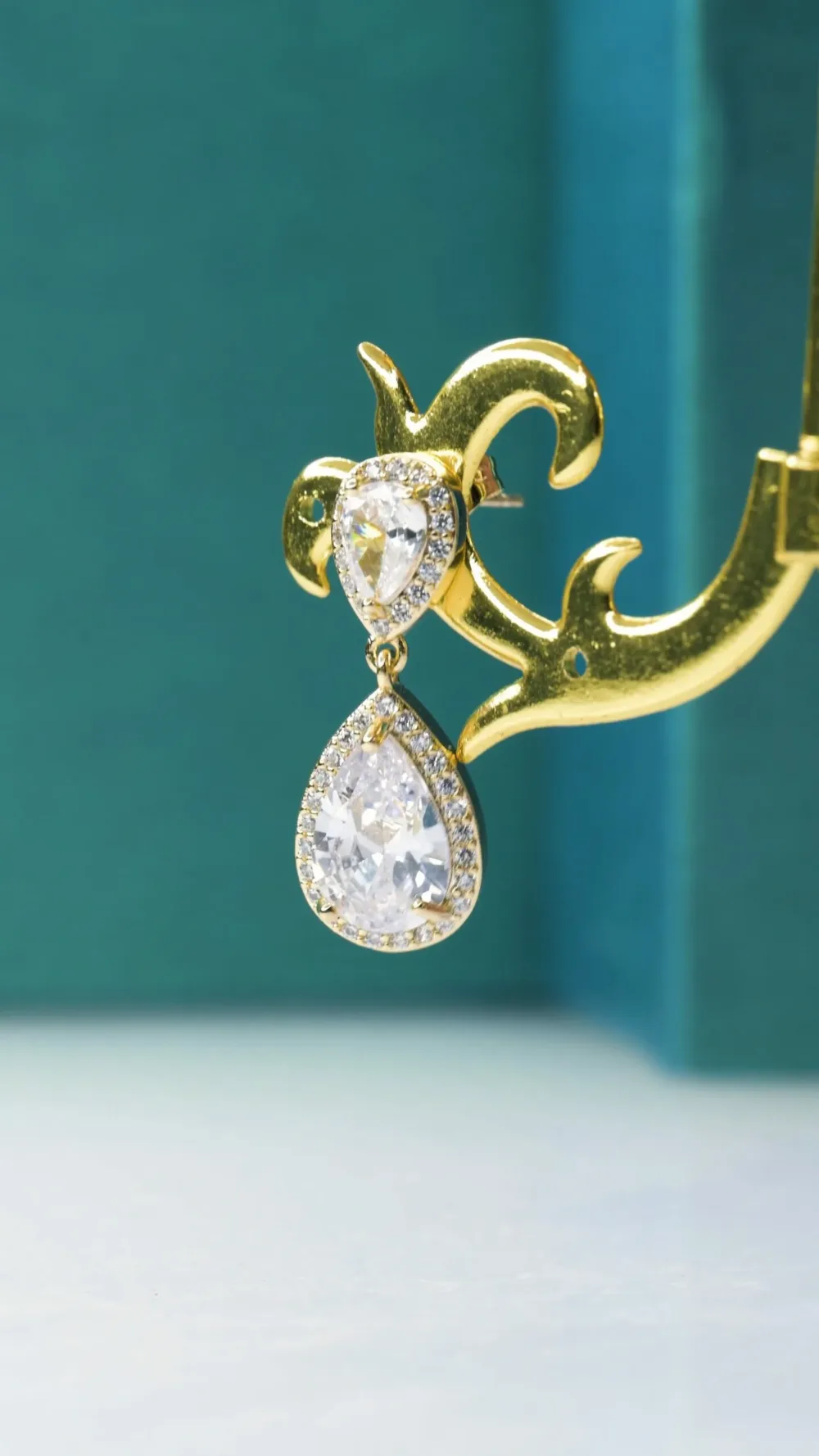 Σετ Double Drop Earrings White Sapphire Gold S/ Silver 18K & Tennis Bracelet White Sapphire Gold S/ Silver 18K ΚΩΔ 9001 Olga Kosmima - Image 3