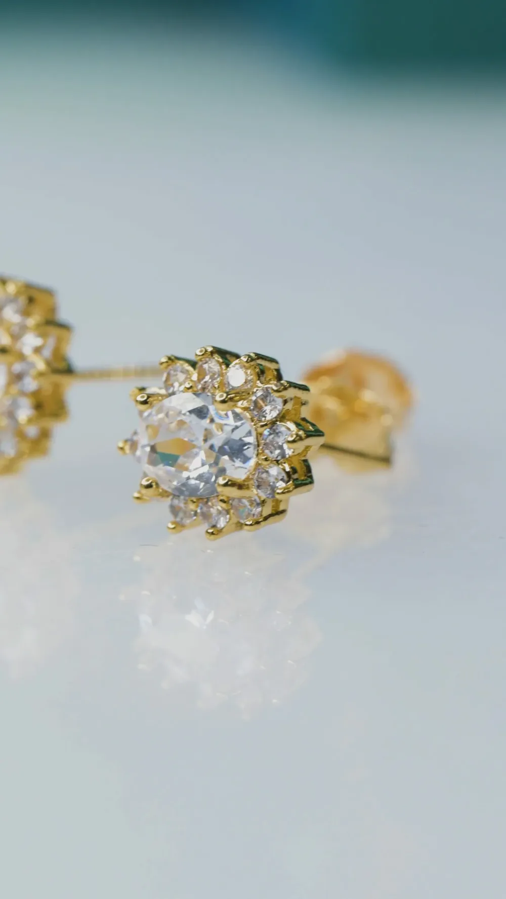 Rosette Earrings White Sapphire Gold S/ Silver 18K ΚΩΔ 1132 Olga Kosmima - Image 3
