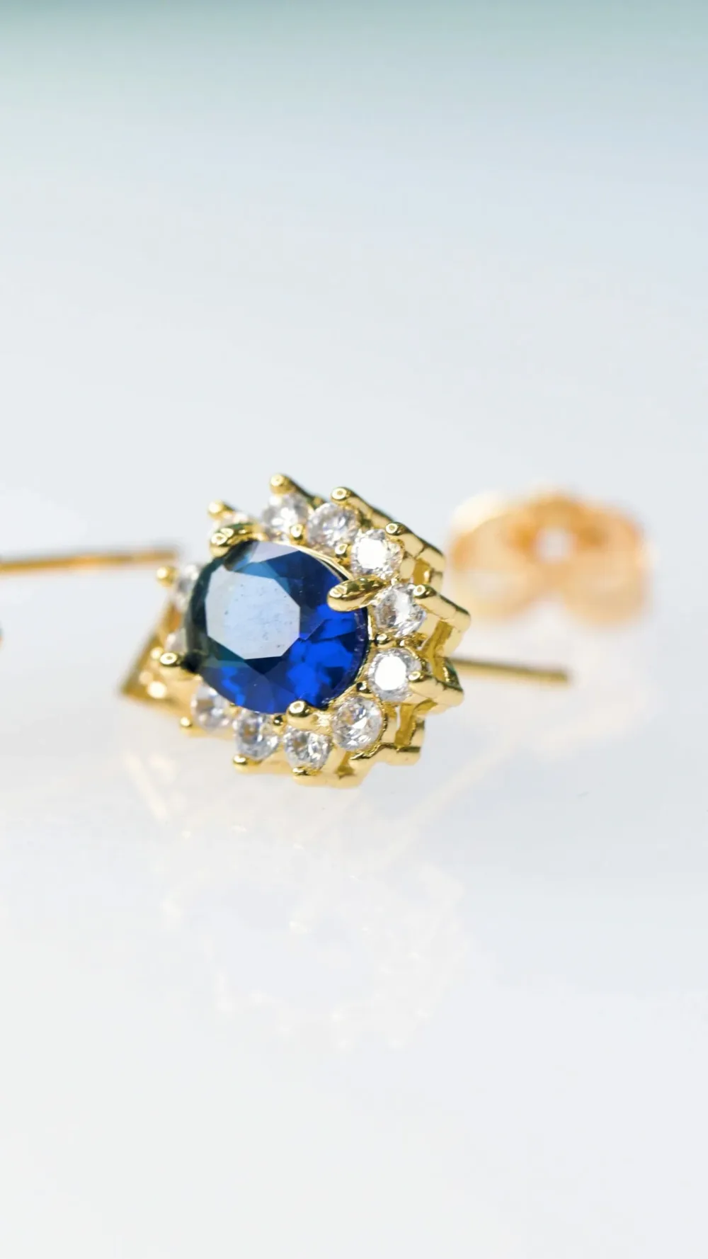 Rosette Earrings Blue Sapphire Gold S/ Silver 18K ΚΩΔ 1134 Olga Kosmima - Image 3