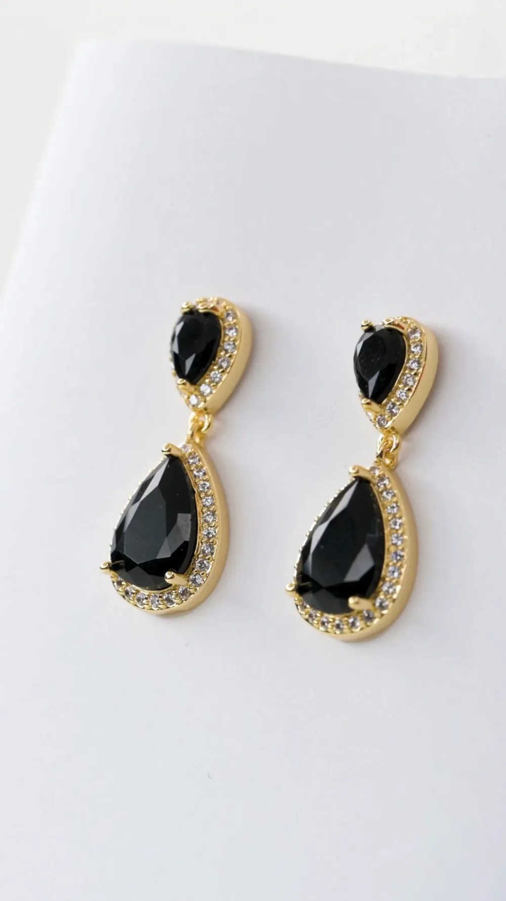 Double Drop Earrings Black Sapphire Gold S/ Silver 925 ΚΩΔ 1047 Olga Kosmima - Image 3