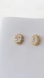 Rosette Earrings White Sapphire Gold S/ Silver 18K ΚΩΔ 1132 Olga Kosmima - Image 4