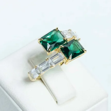 Golden Dual-Stone Ring Green Emerald S/ Silver ΚΩΔ 2854 OlgaKosmima
