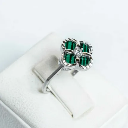 Green Clover Bloom Ring White Sapphire S/ Silver ΚΩΔ 2542 OlgaKosmima