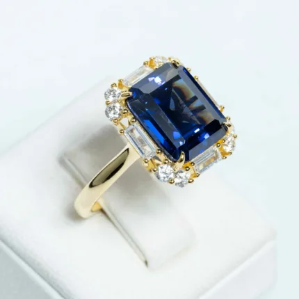 Golden Emerald Cut Ring Blue Sapphire S/ Silver ΚΩΔ 2858 OlgaKosmima