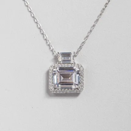 Square Necklace White Gemstone and Zircon S/ Silver ΚΩΔ 4503 OlgaKosmima