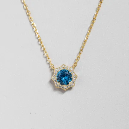 Golden Octagon Necklace Aquamarine S/ Silver ΚΩΔ 4495 OlgaKosmima