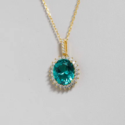 Golden Rosette Pendant Green Sapphire Gemstone S/ Silver ΚΩΔ 4456 OlgaKosmima