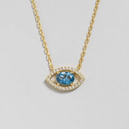 Golden Eye Necklace with Aquamarine Gemstone S/ Silver ΚΩΔ 4448 OlgaKosmima