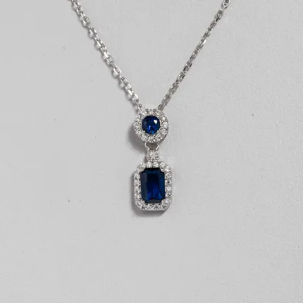 Round & Emerald Cut Pendant Blue Sapphire S/ Silver ΚΩΔ 4445 OlgaKosmima
