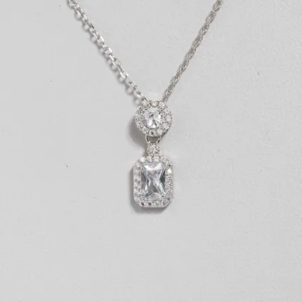 Round & Emerald Cut Pendant White Sapphire S/ Silver ΚΩΔ 4444 OlgaKosmima