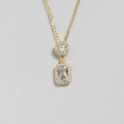 Golden Round & Emerald Cut Pendant White Sapphire S/ Silver ΚΩΔ 4441 OlgaKosmima