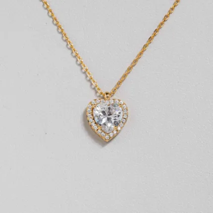 Golden Heart Necklace White Sapphire S/ Silver ΚΩΔ 4419 OlgaKosmima