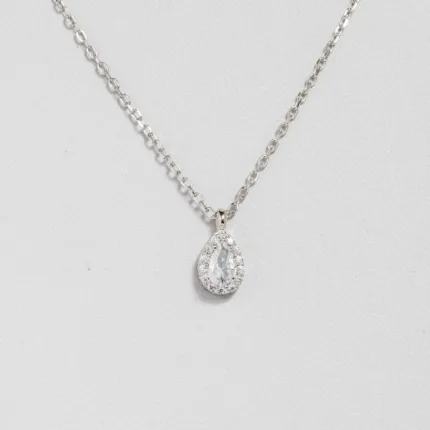 Oval White Sapphire Gemstone Halo Pendant S/ Silver ΚΩΔ 4407 OlgaKosmima