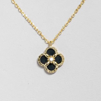 Golden Black Clover Necklace S/ Silver ΚΩΔ 4379 OlgaKosmima