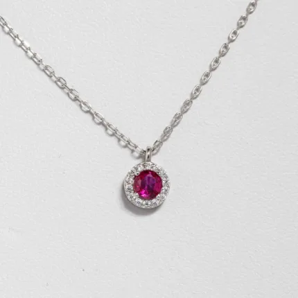 Round Ruby Gemstone Halo Pendant S/ Silver ΚΩΔ 4361 OlgaKosmima
