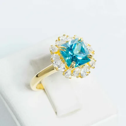 Golden Aquamarine Ring Princess Cut S/ Silver ΚΩΔ 2833 OlgaKosmima