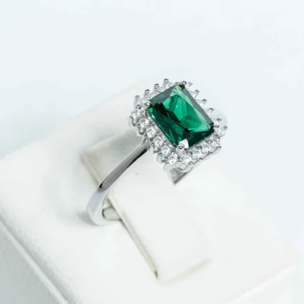 Emerald Cut Green Emerald Ring S/ Silver ΚΩΔ 2831 OlgaKosmima