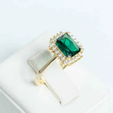 Golden Emerald Cut Green Ring S/ Silver ΚΩΔ 2829 OlgaKosmima