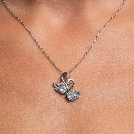 Double Swan Necklace White Zircons S/ Silver ΚΩΔ 4068 Olga Kosmima