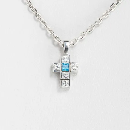 Cross Princess Cut White Sapphire & Aquamarine Silver 925 ΚΩΔ 4096 Olga Kosmima