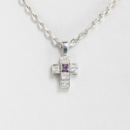 Cross Princess Cut White Sapphire & Amethyst Silver 925 ΚΩΔ 4100 Olga Kosmima