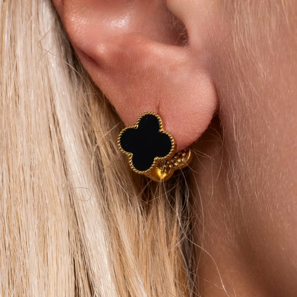 Double Faced Earrings Black Enamel & Crystal ΚΩΔ 1170 Olga Kosmima - Image 2