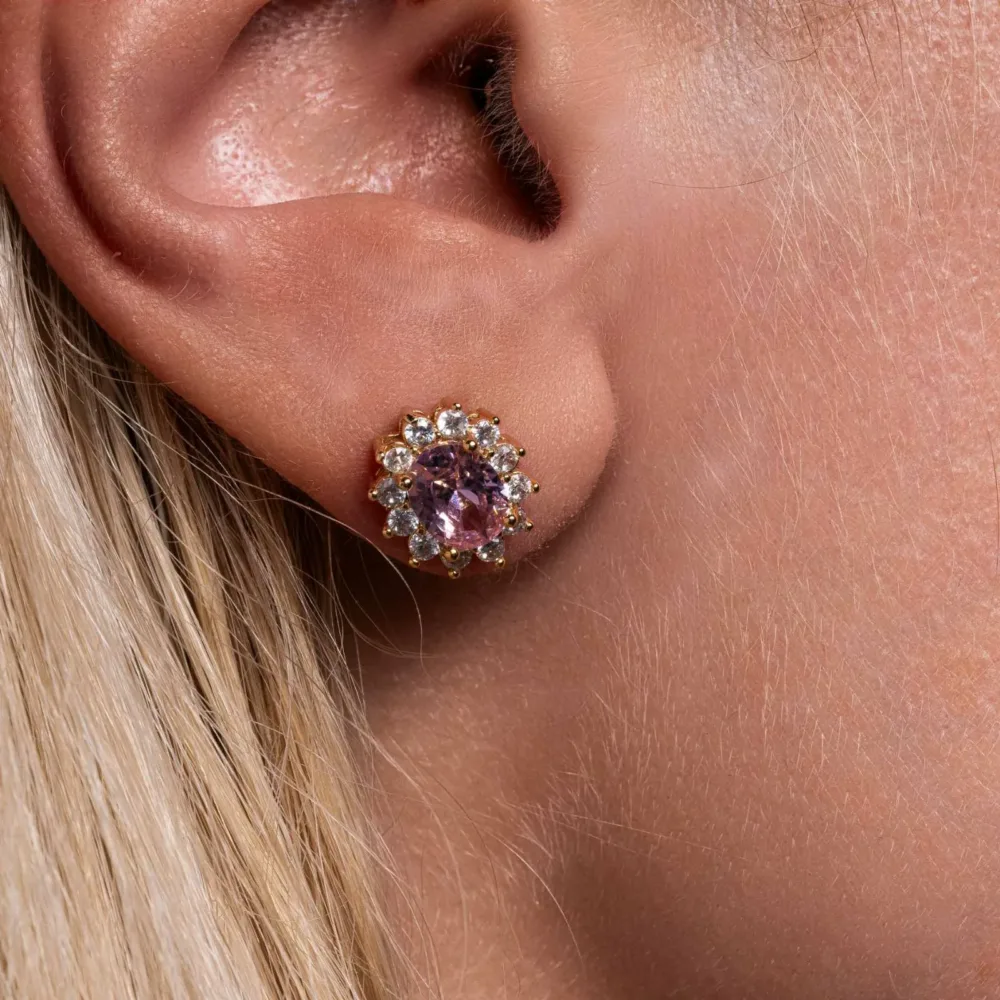Rosette Earrings Baby Pink Sapphire Gold S/ Silver 18K ΚΩΔ 1135 Olga Kosmima - Image 2