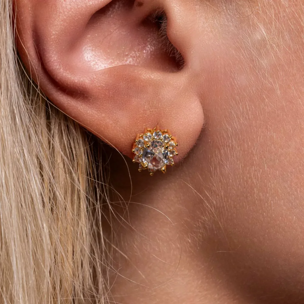 Rosette Earrings White Sapphire Gold S/ Silver 18K ΚΩΔ 1132 Olga Kosmima - Image 2