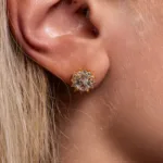 Rosette Earrings White Sapphire Gold S/ Silver 18K ΚΩΔ 1132 Olga Kosmima - Image 2